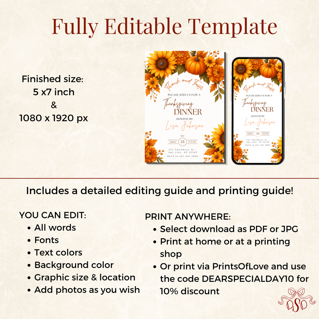 Floral Fall Thanksgiving Dinner Invitation - additional gallery view