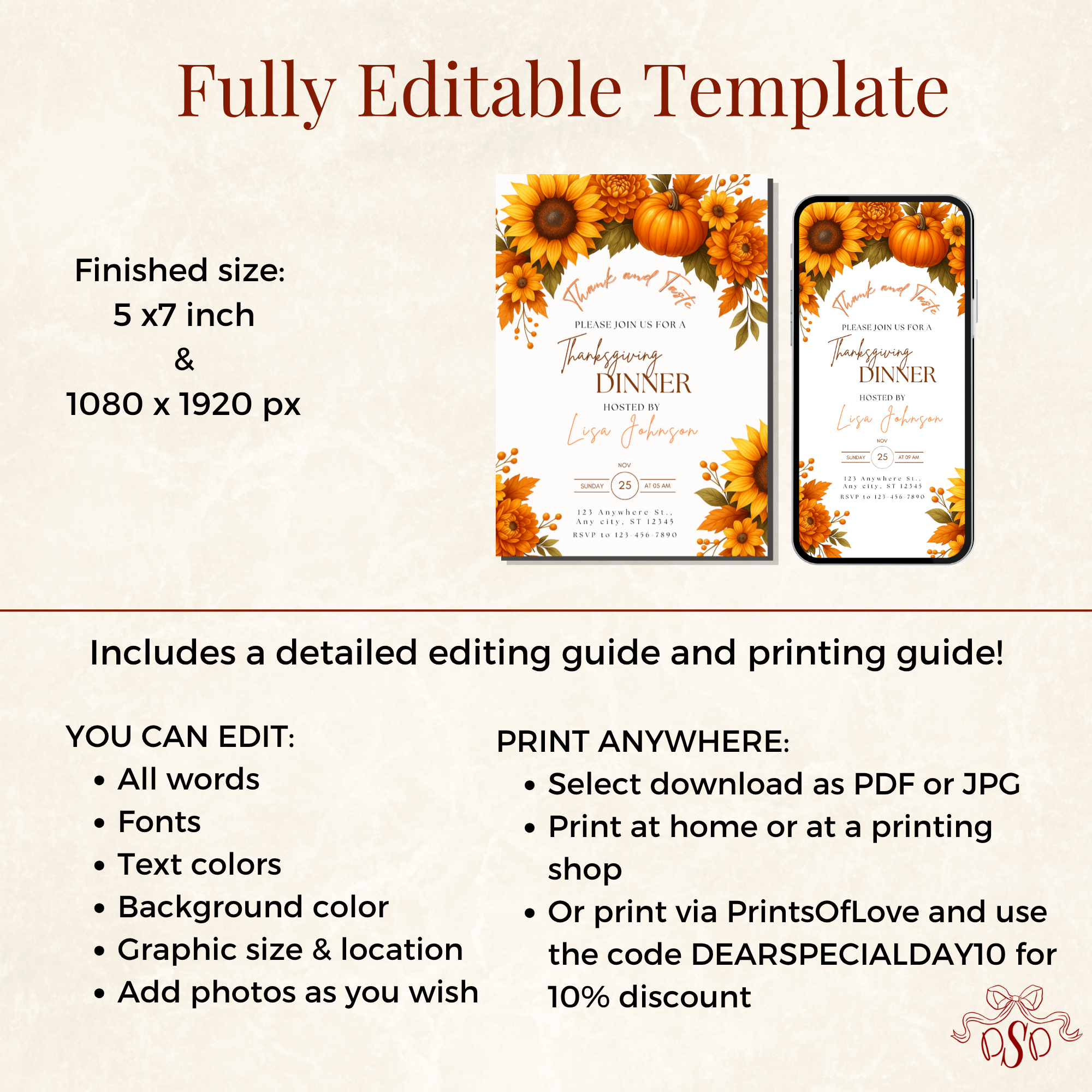 Floral Fall Thanksgiving Dinner Invitation - additional gallery view