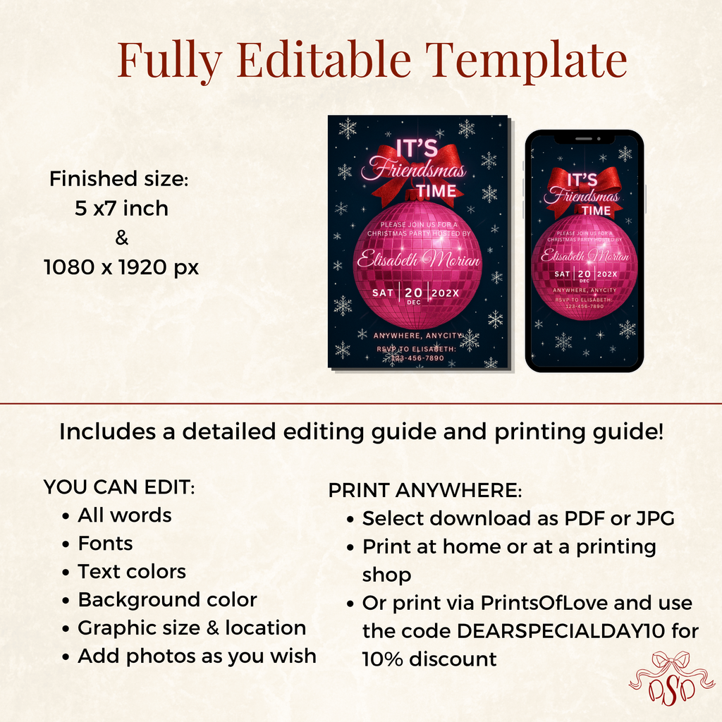 Friendsmas Pink Disco Ball Christmas Party Invitation - additional gallery view