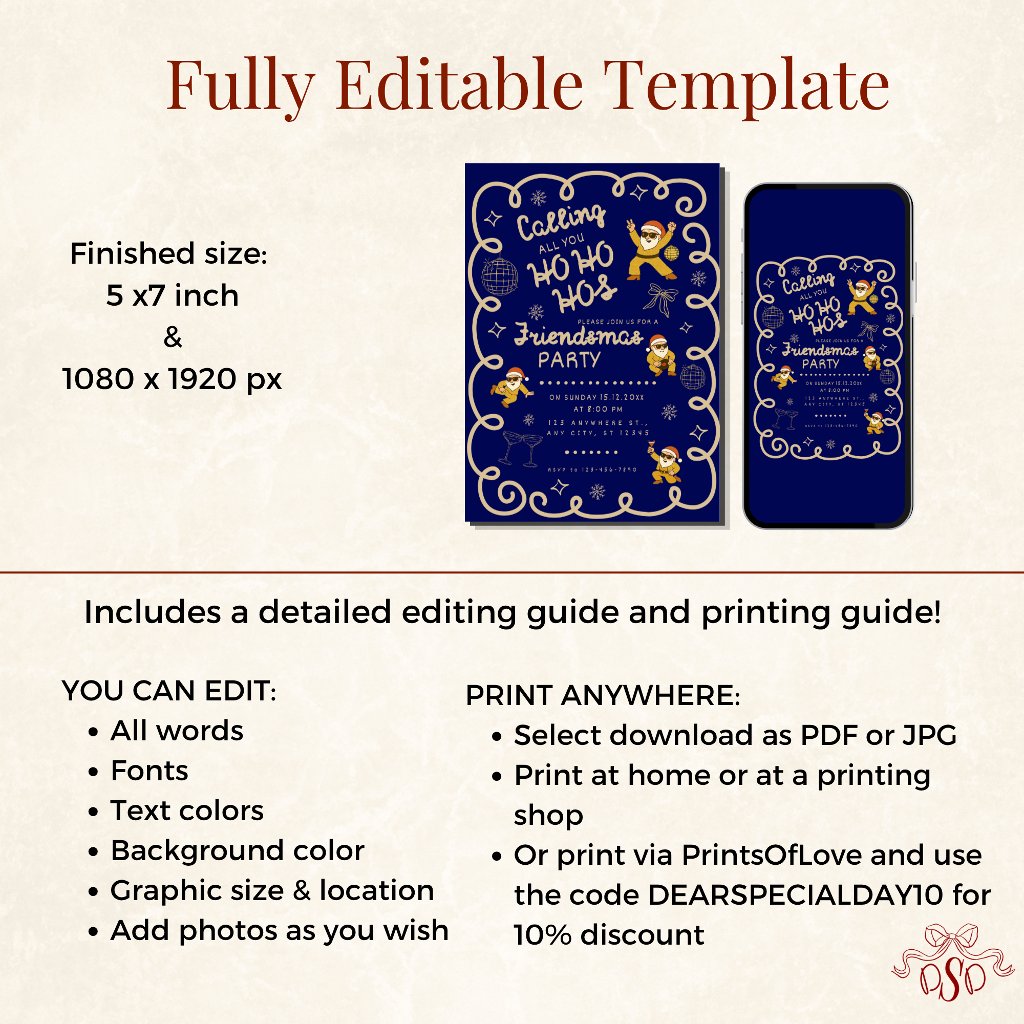 Funny Navy Gold Friendsmas Christmas Party Invitation - styled invitation mockup