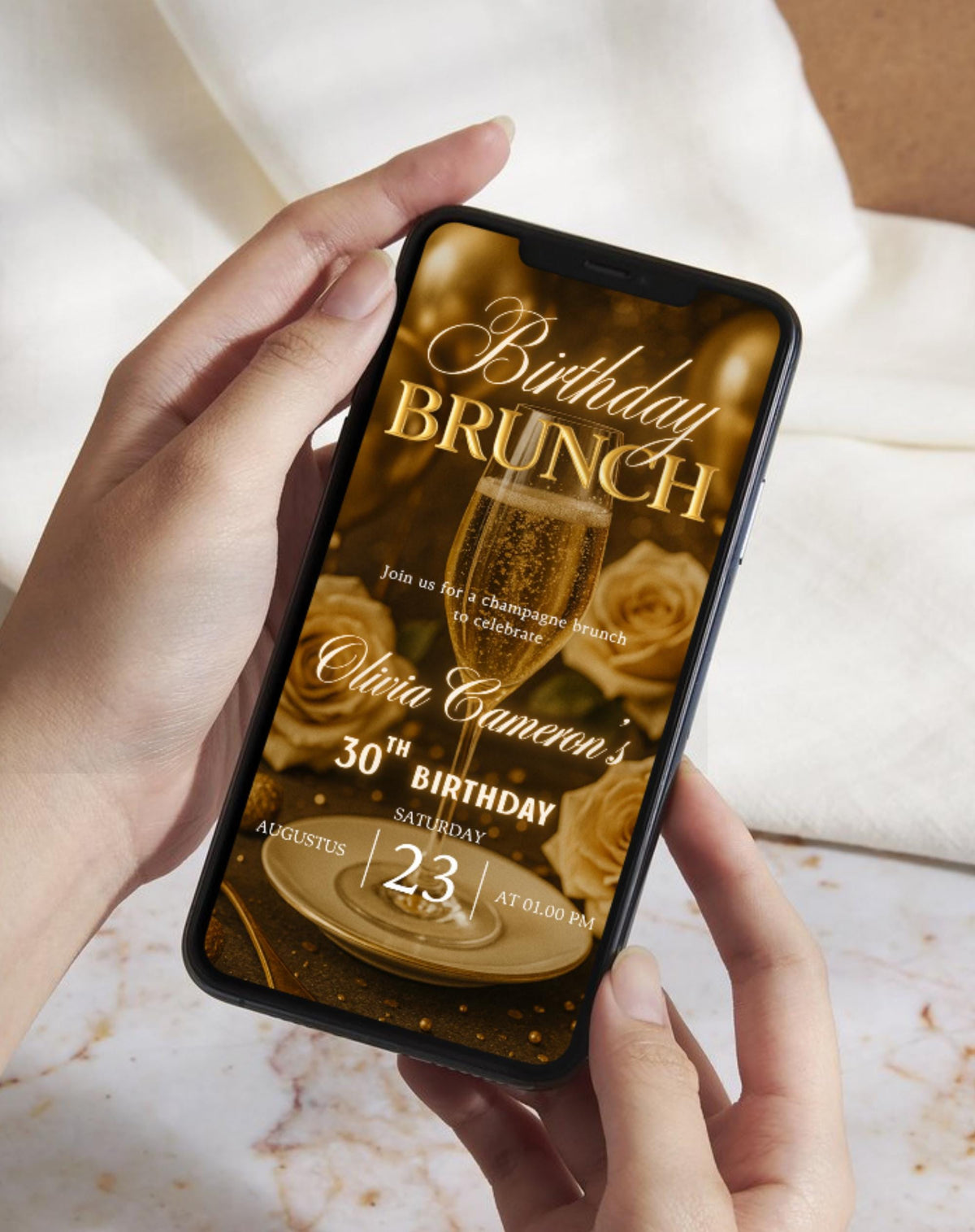 Gold Birthday Brunch Animated Invitation E-vite - printable design detail