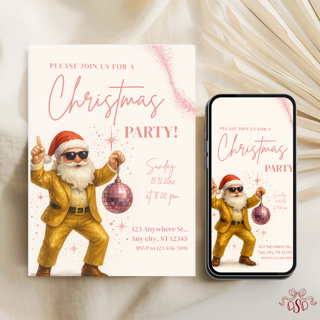 Gold Blush Christmas Party Invitation - editable Canva template gallery image