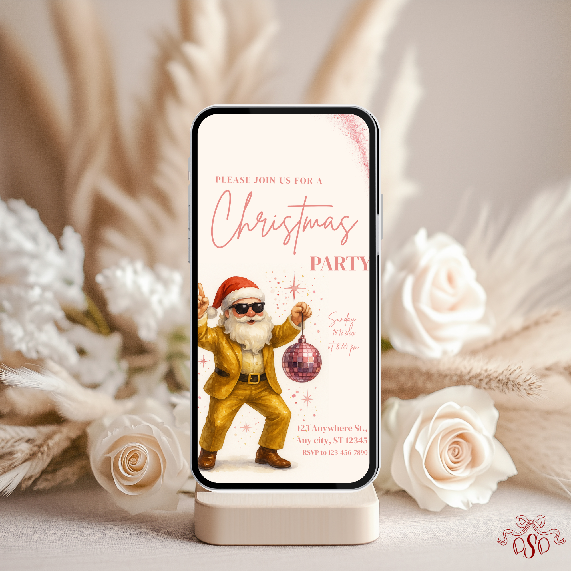 Gold Blush Christmas Party Invitation - printable invite design detail