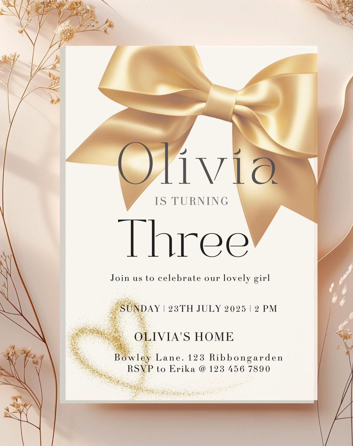 Gold Bow Birthday Invitation - additional gallery view