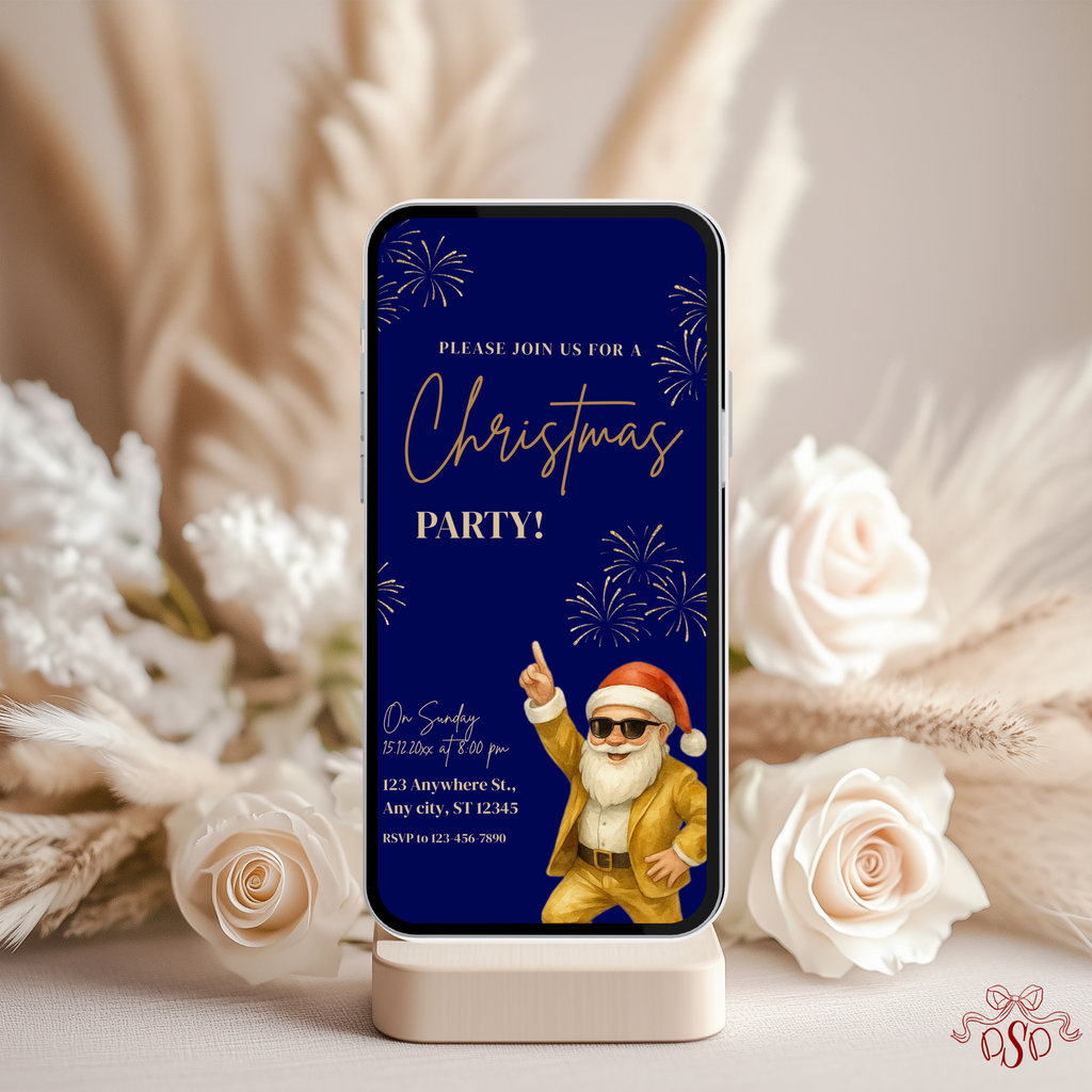 Gold Navy Christmas Party Invitation - printable invite design detail