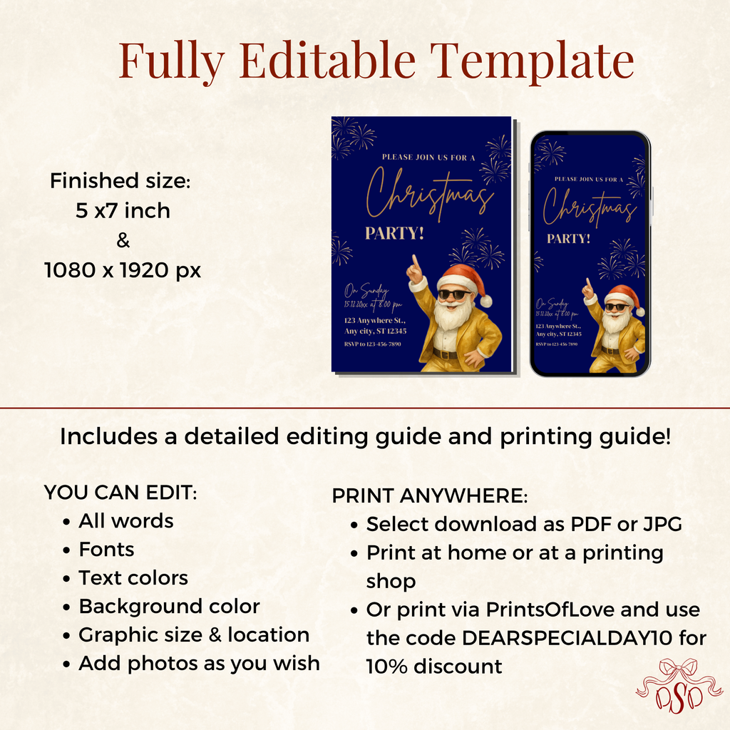 Gold Navy Christmas Party Invitation - styled invitation mockup