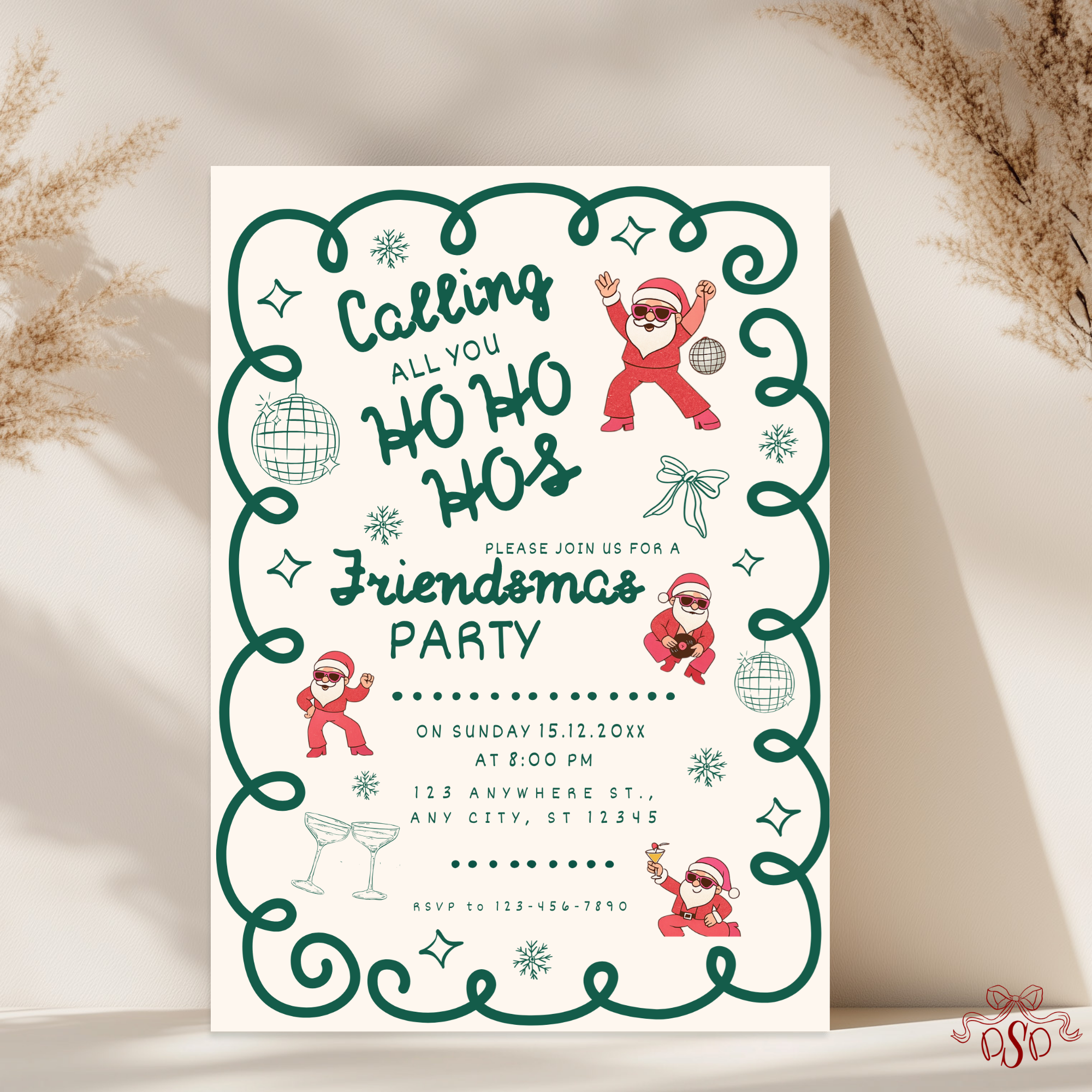 Green and Red Ho-Ho-Ho Christmas Party Invitation - main design preview