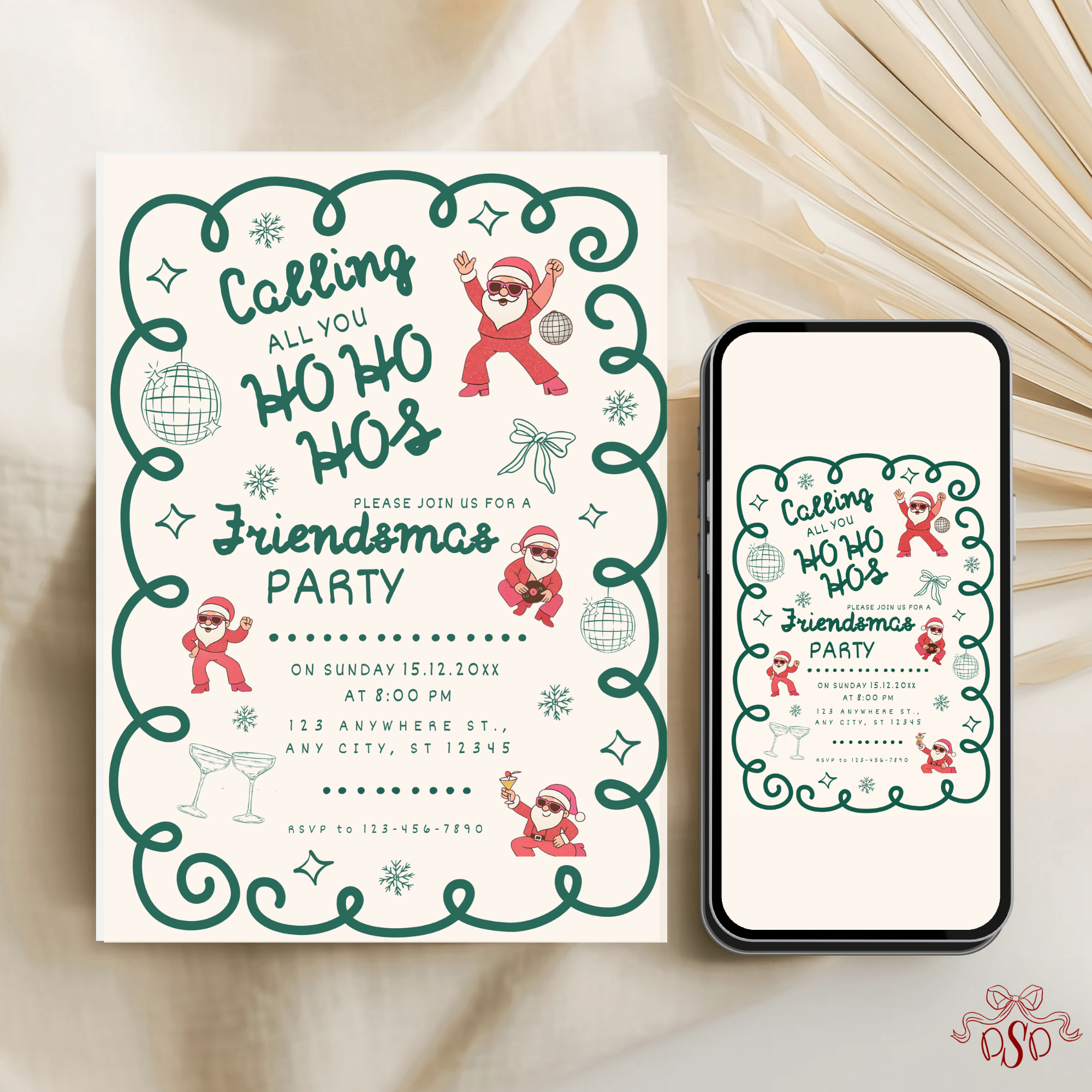 Green and Red Ho-Ho-Ho Christmas Party Invitation - editable Canva template gallery image