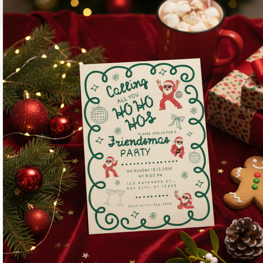 Green and Red Ho-Ho-Ho Christmas Party Invitation - printable invite design detail