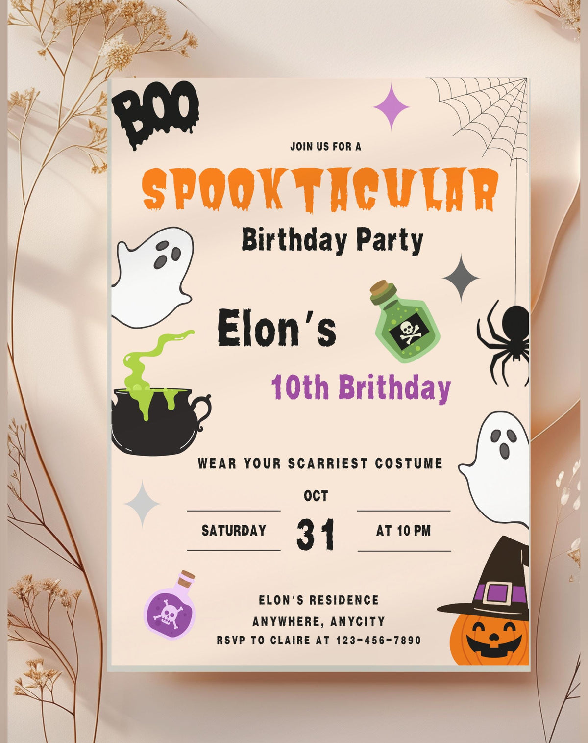 Halloween Spooktacular Birthday Party Invitation - editable Canva template gallery image