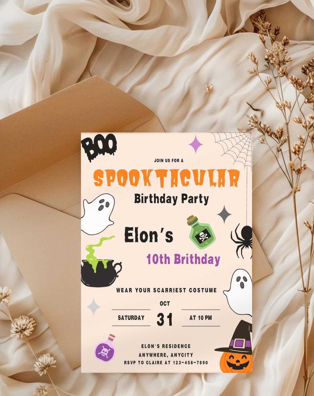 Halloween Spooktacular Birthday Party Invitation - printable invite design detail