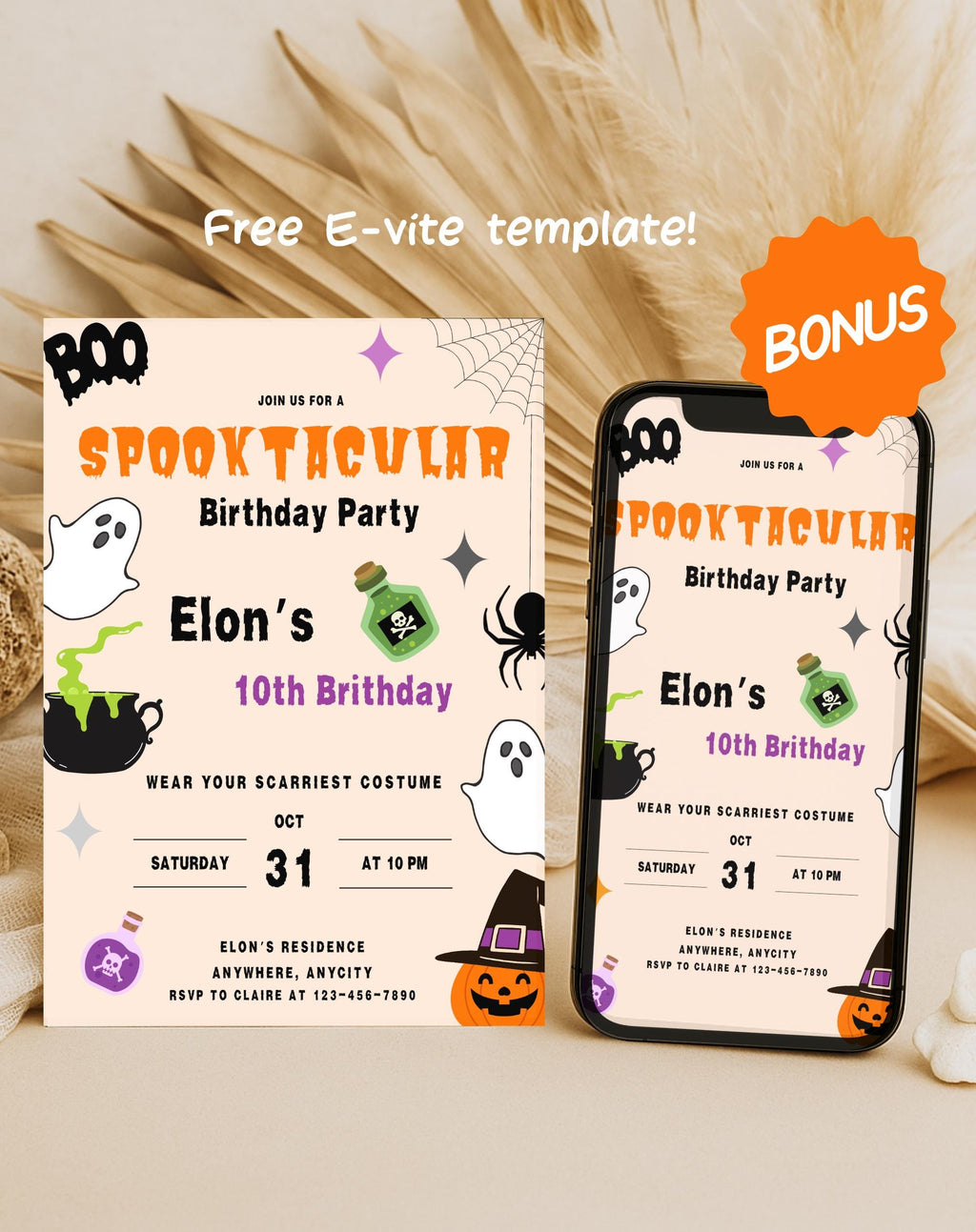 Halloween Spooktacular Birthday Party Invitation - styled invitation mockup