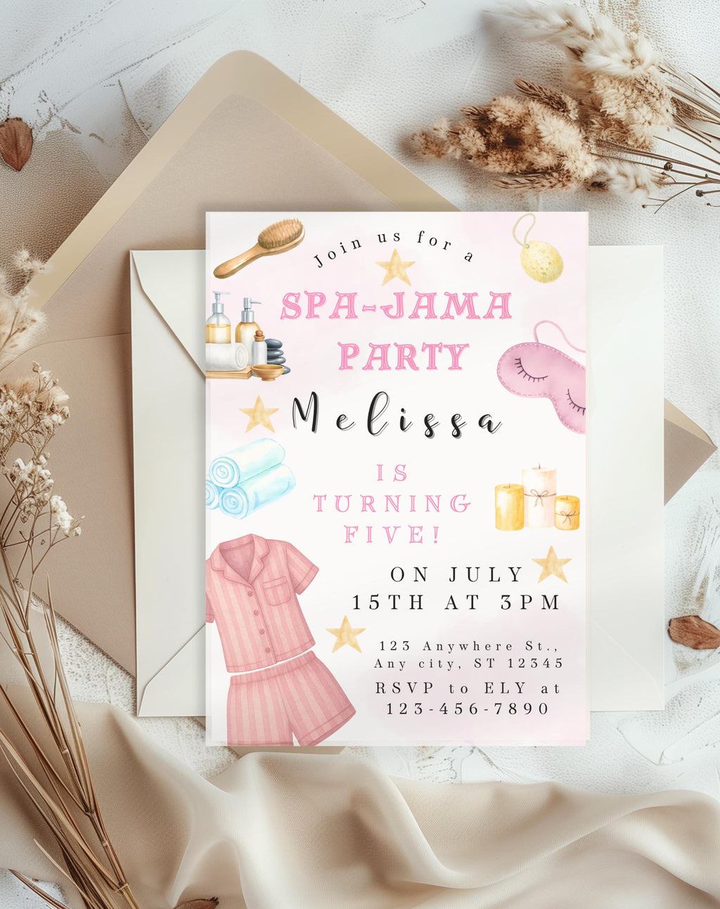 Spa Pajama Birthday Kids Party Invitation