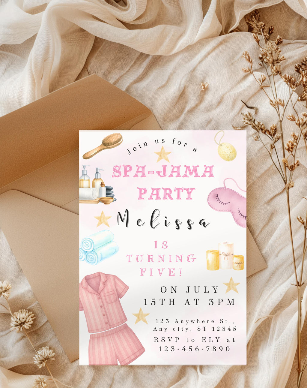 Spa Pajama Birthday Kids Party Invitation