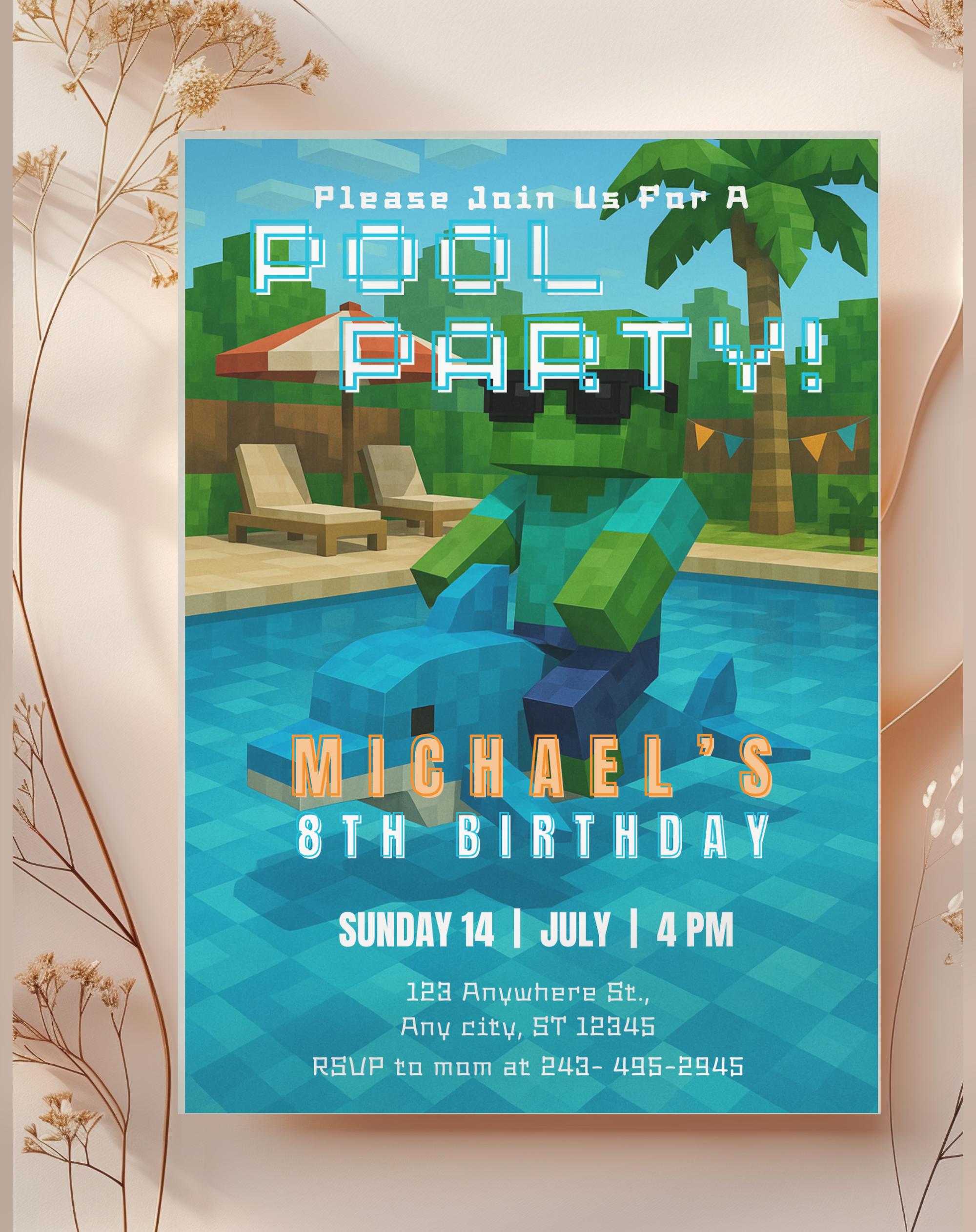 Gamers Pool Party Birthday Invitation