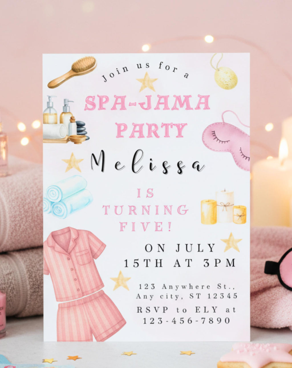 Spa Pajama Birthday Kids Party Invitation