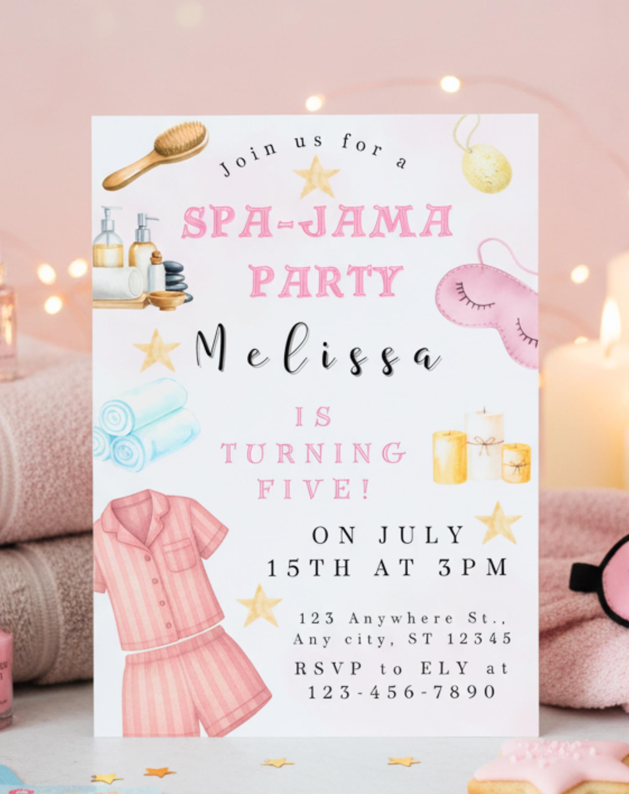 Spa Pajama Birthday Kids Party Invitation