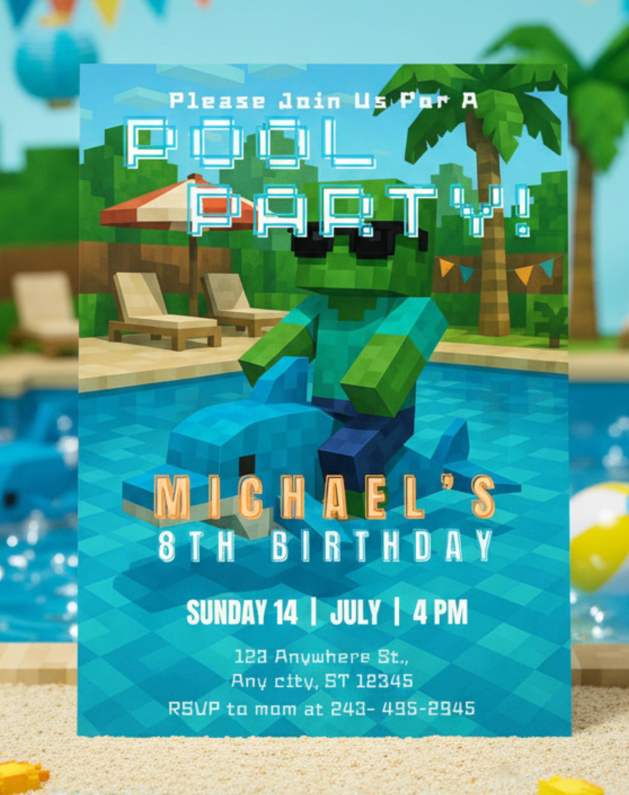 Gamers Pool Party Birthday Invitation