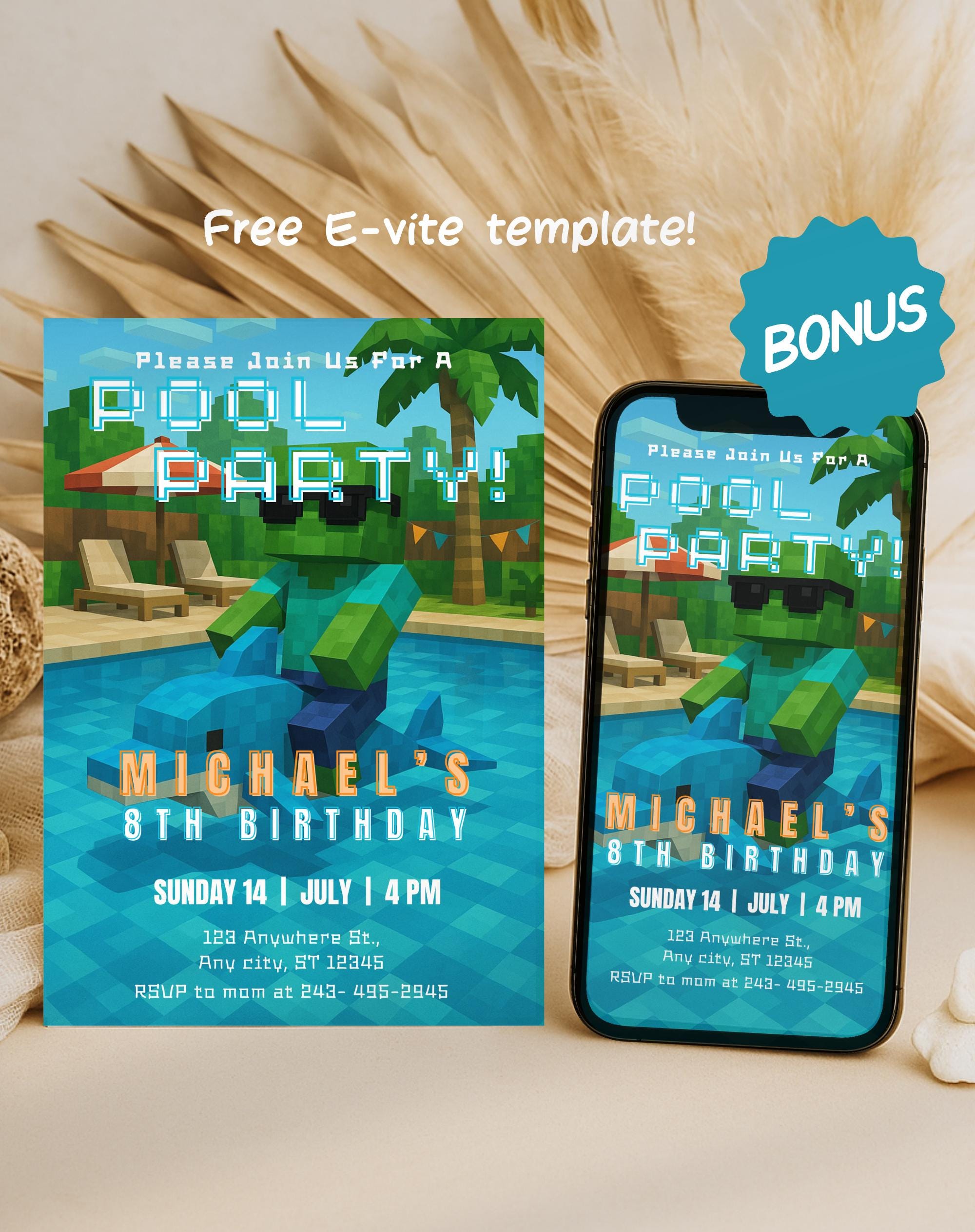 Gamers Pool Party Birthday Invitation