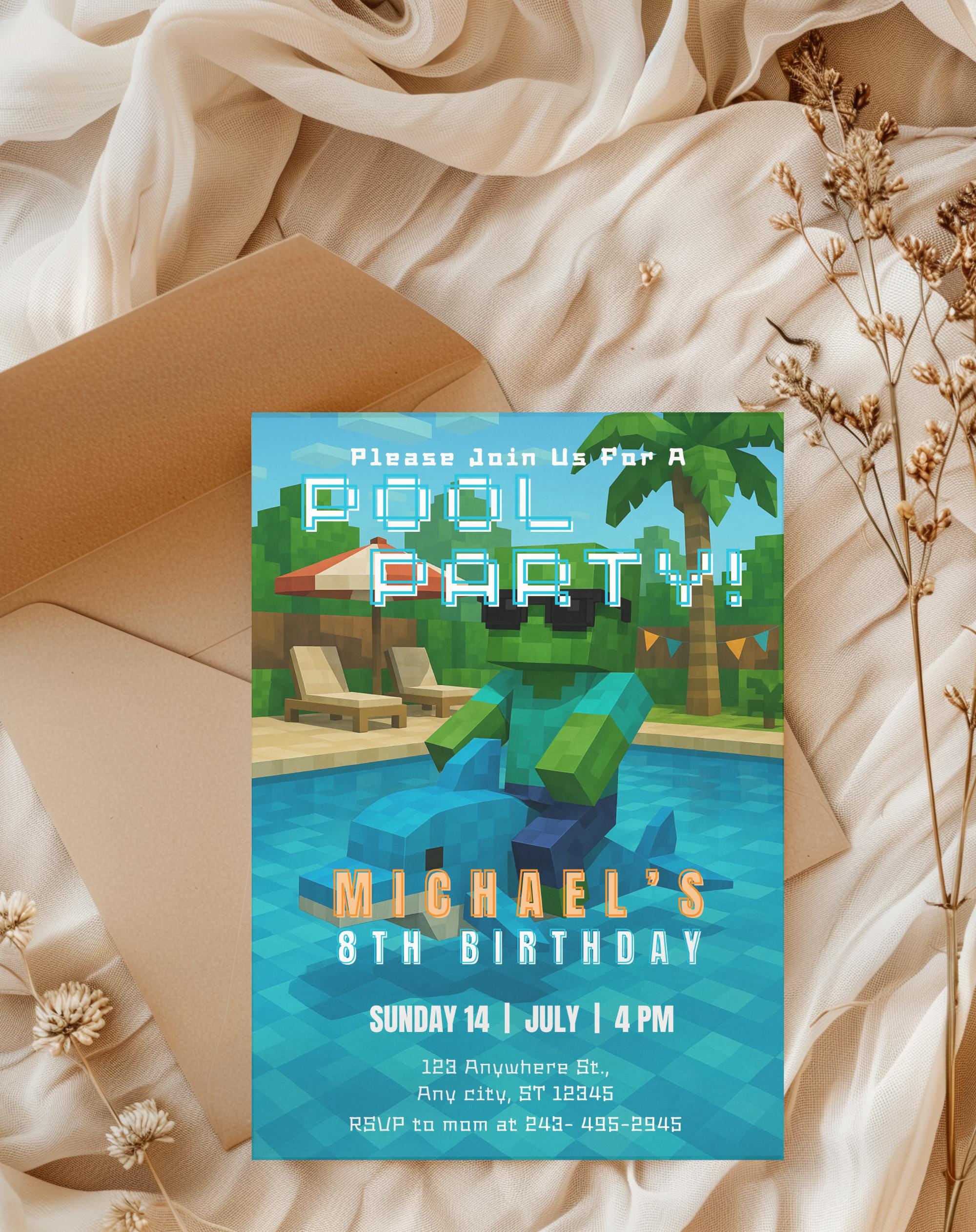 Gamers Pool Party Birthday Invitation