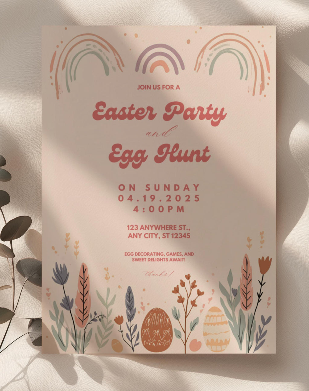 Easter Invitation Boho Pastel Egg Hunt