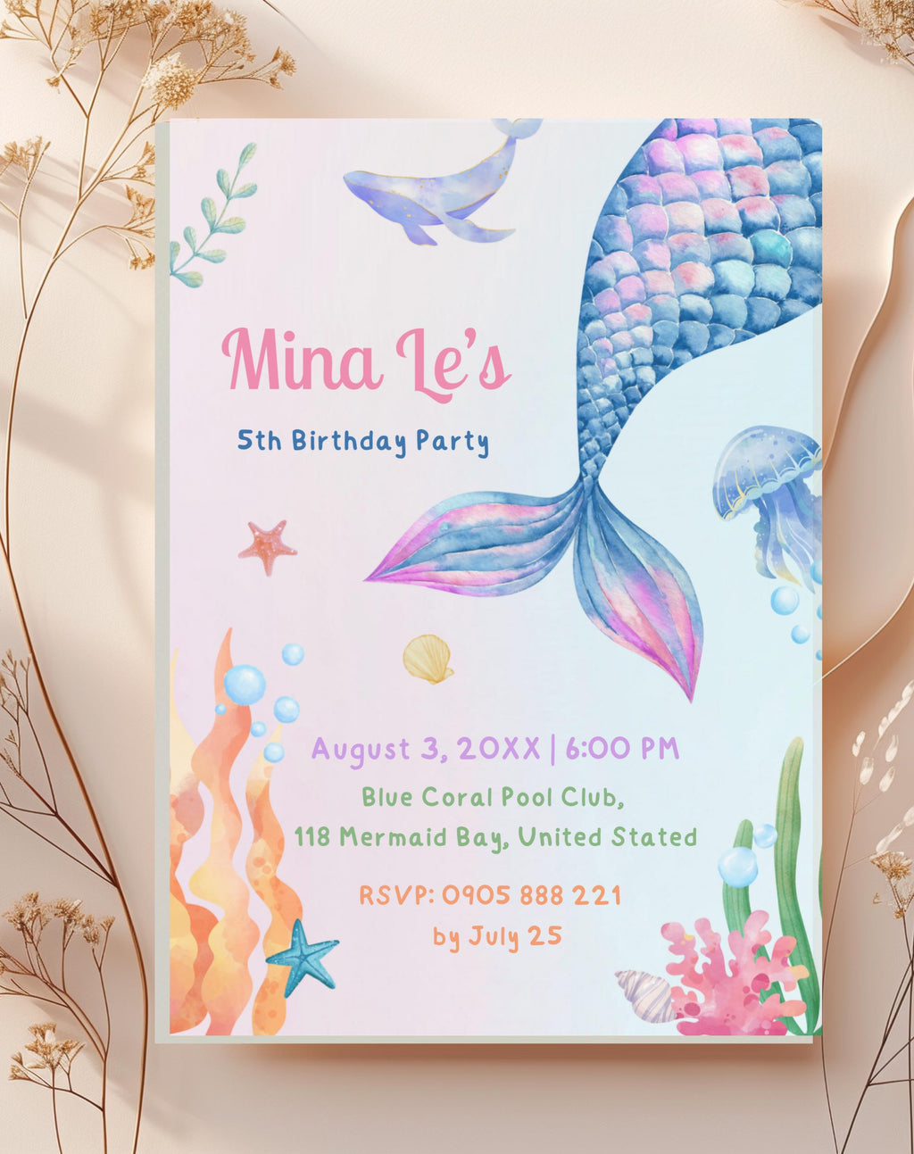Mermaid Tail Birthday Invitation - main design preview
