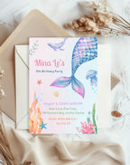 Mermaid Tail Birthday Invitation - editable Canva template gallery image