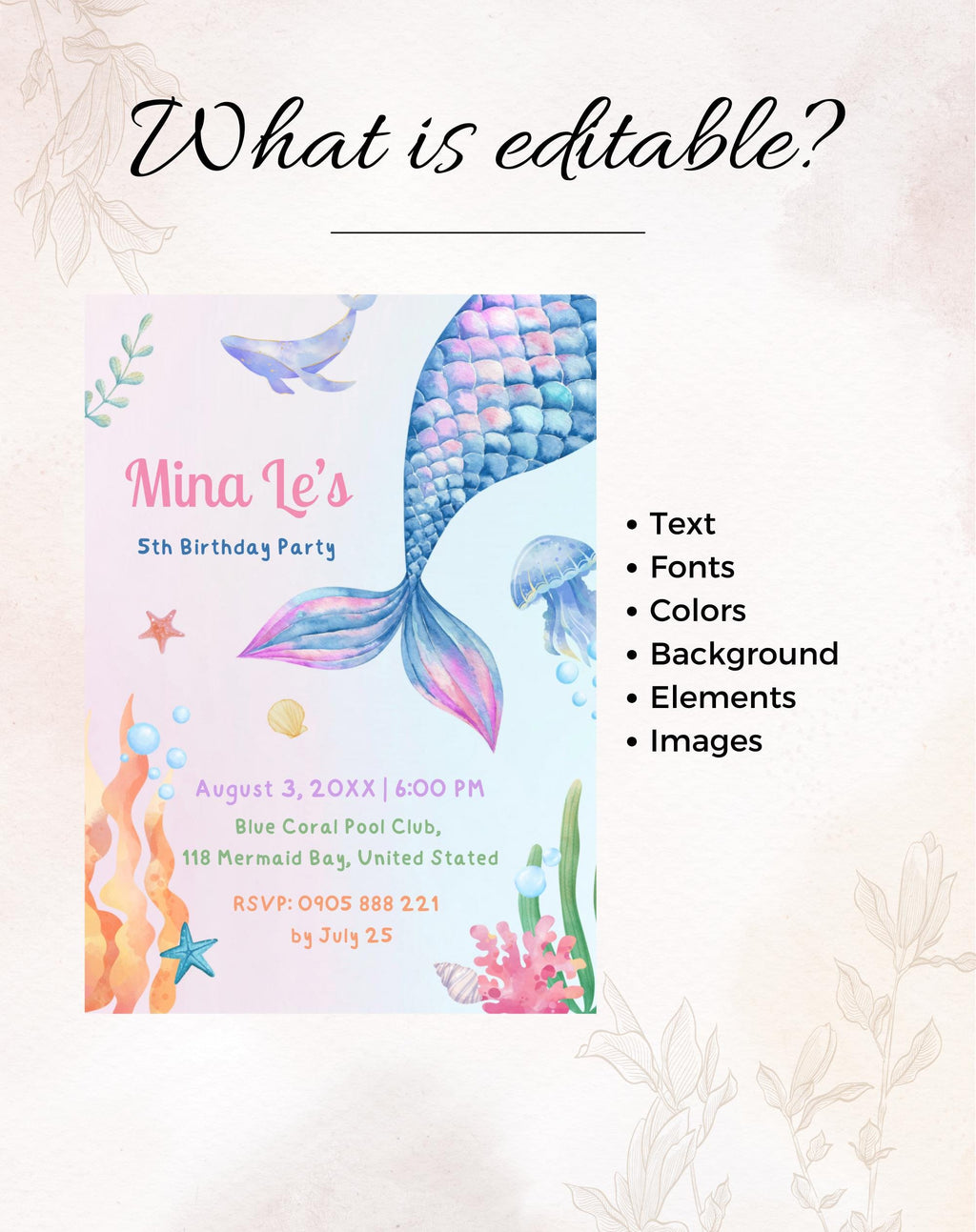 Mermaid Tail Birthday Invitation - styled invitation mockup
