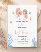 Mermaid Under the Sea Birthday Invitation - main design preview