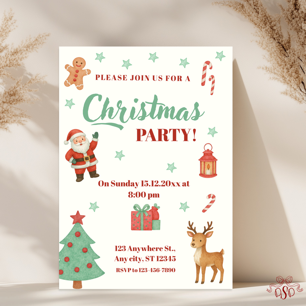 Mint Green Cute Christmas Design Invitation - main design preview