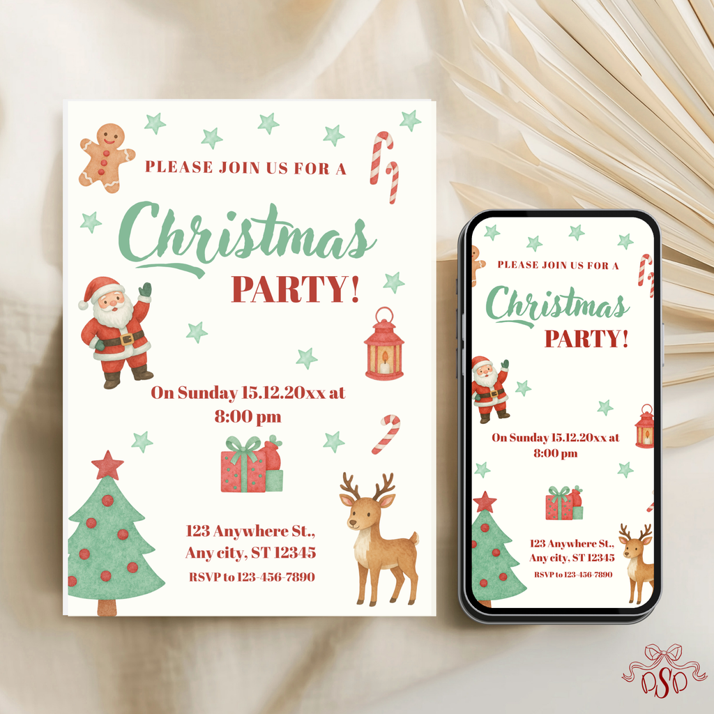 Mint Green Cute Christmas Design Invitation - editable Canva template gallery image