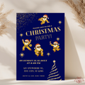 Navy Gold Christmas Party Invitation With Dancing Santa - main design preview