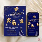 Navy Gold Christmas Party Invitation With Dancing Santa - editable Canva template gallery image