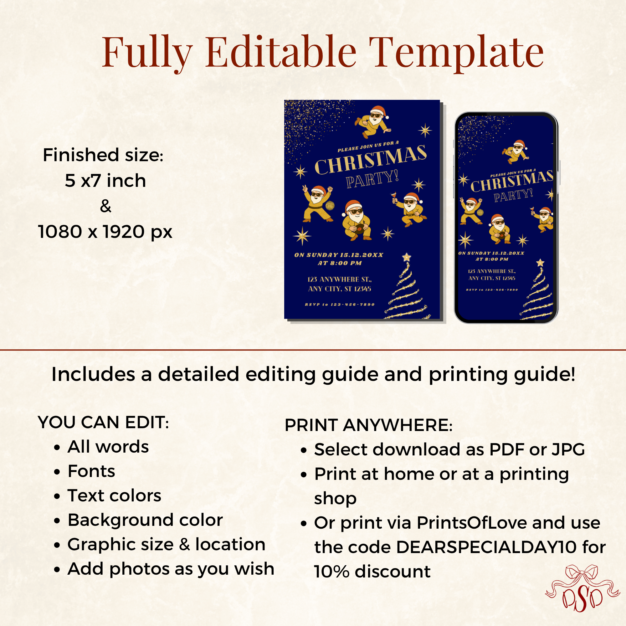 Navy Gold Christmas Party Invitation With Dancing Santa - styled invitation mockup