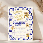 Navy Gold Friendsmas Party Invitation With Dancing Santa - main design preview