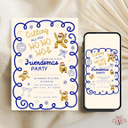 Navy Gold Friendsmas Party Invitation With Dancing Santa - editable Canva template gallery image