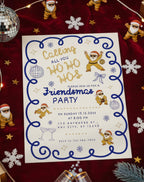 Navy Gold Friendsmas Party Invitation With Dancing Santa - styled invitation mockup