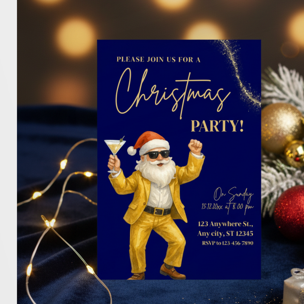Navy Santa Cocktail Christmas Party Invitation - additional gallery view