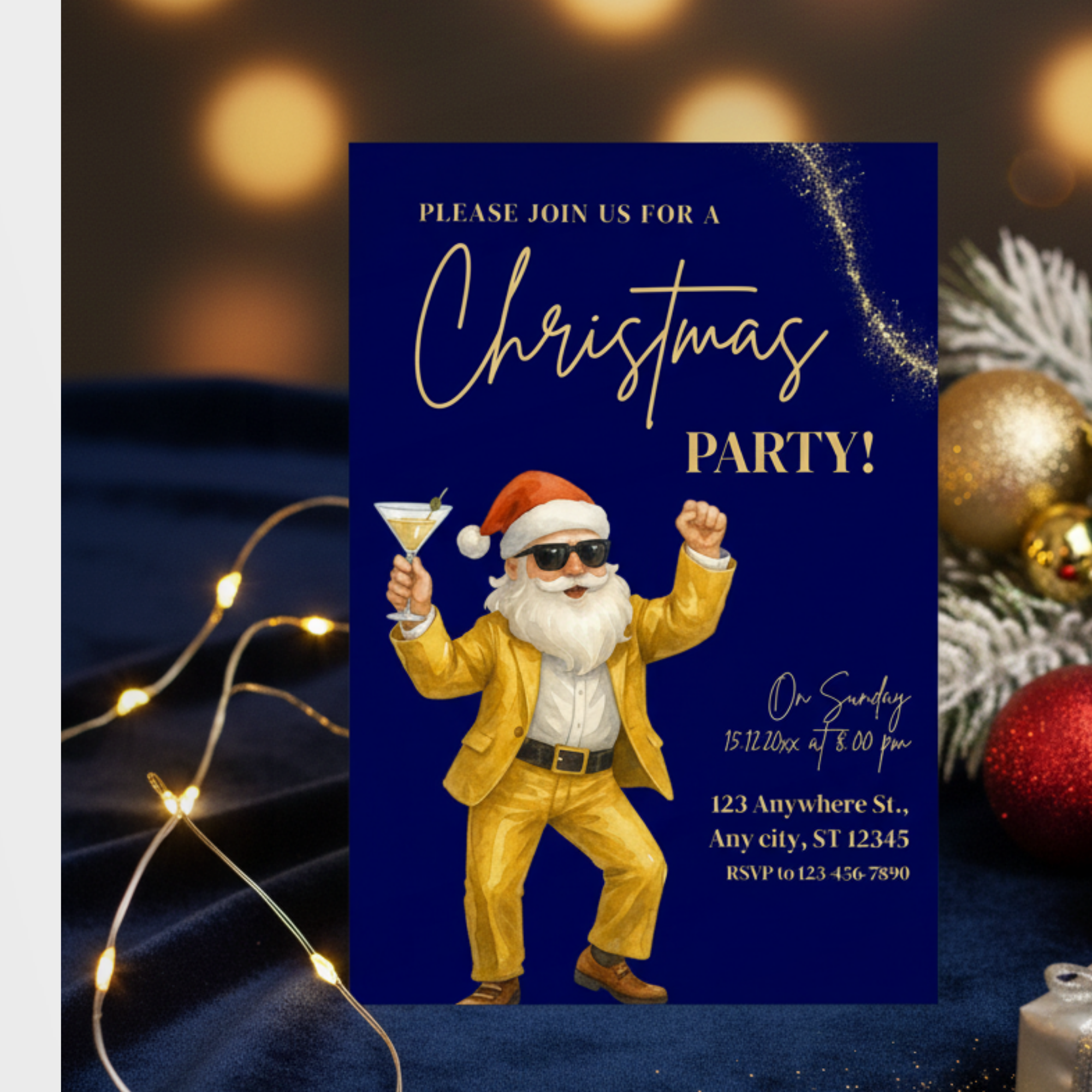 Navy Santa Cocktail Christmas Party Invitation - additional gallery view