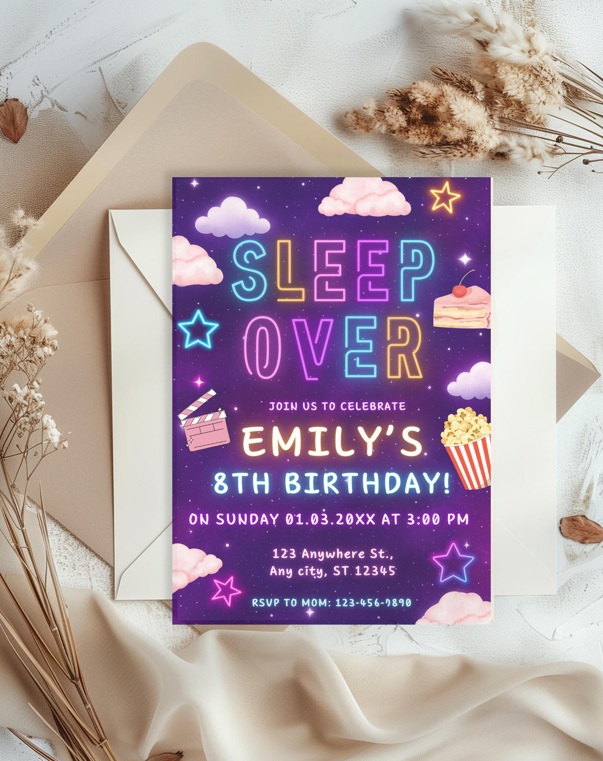 Neon Sleepover Birthday Invitation - additional gallery view