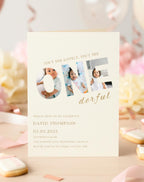 ONEderful Neutral Beige First Birthday Invitation - editable Canva template gallery image