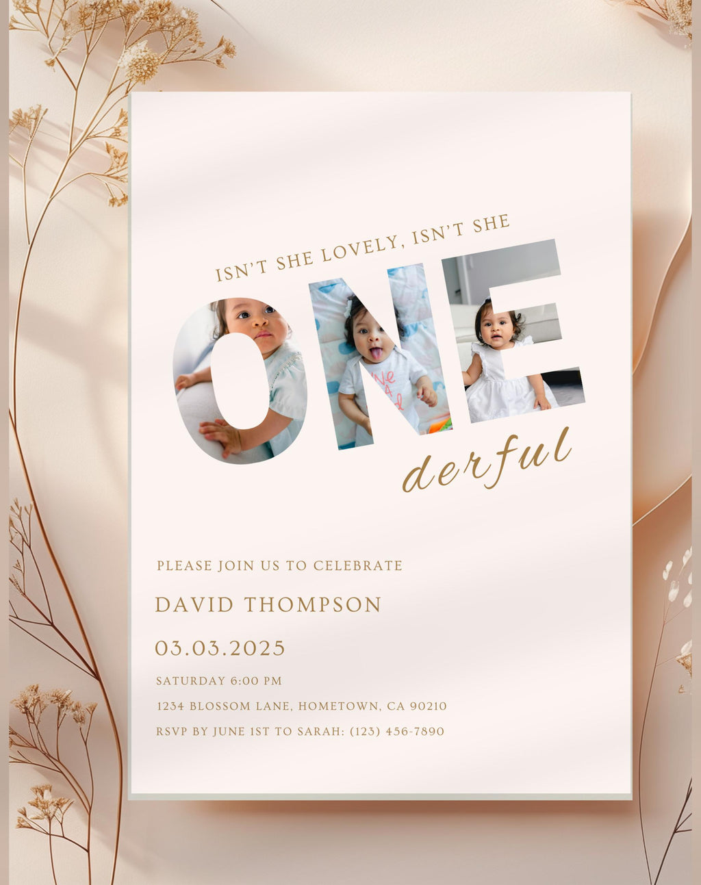 ONEderful Neutral Beige First Birthday Invitation - additional gallery view