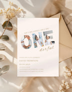 ONEderful Neutral Beige First Birthday Invitation - Canva editable design preview