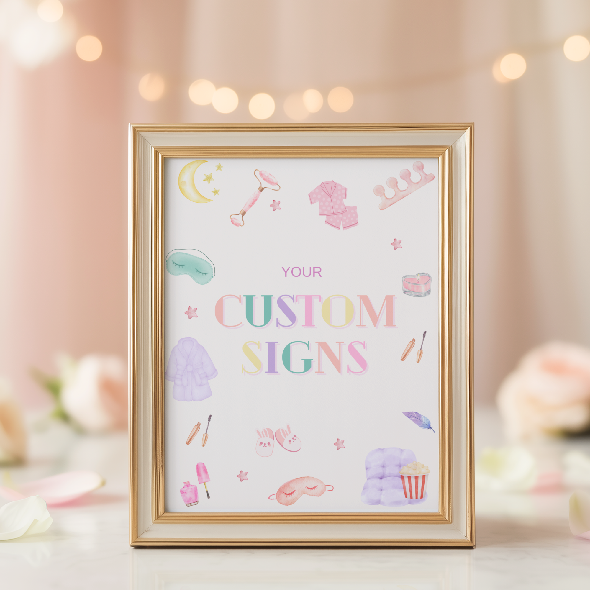 Pastel Spa Pajama Party Custom Signs - main design preview