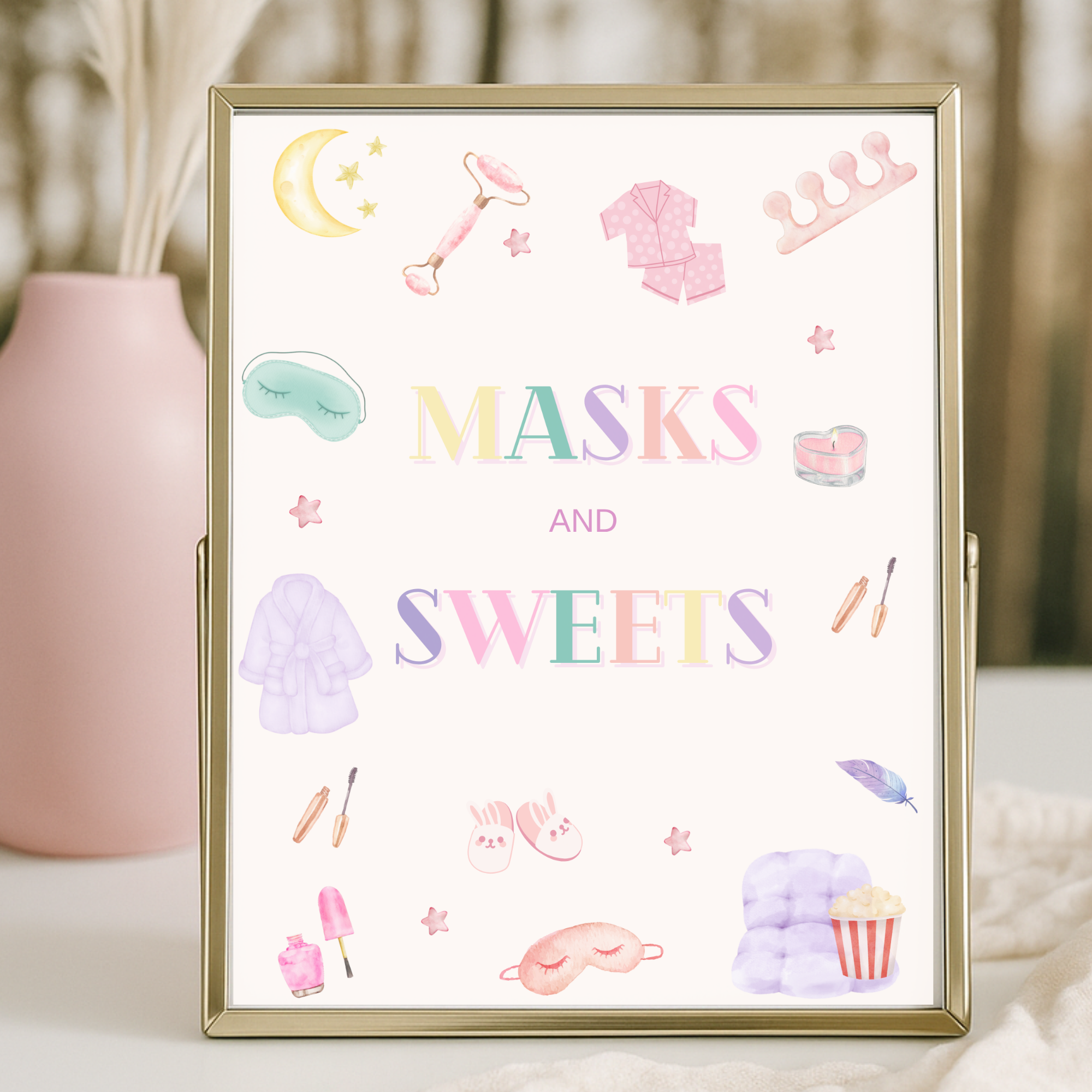 Pastel Spa Pajama Party Custom Signs - editable Canva template gallery image