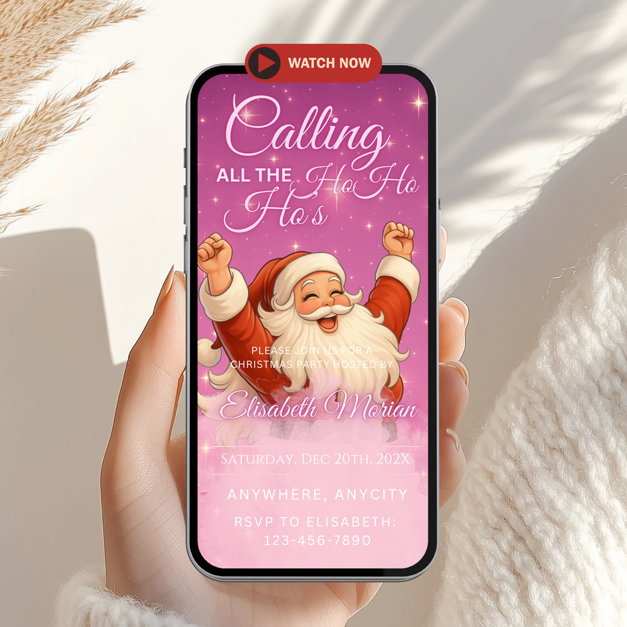 Pink Santa Friendsmas Animated Invitation Christmas Party - main design preview