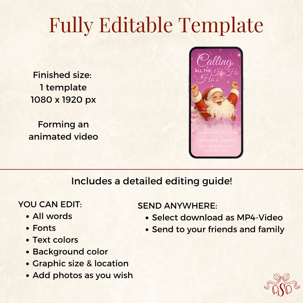 Pink Santa Friendsmas Animated Invitation Christmas Party - printable design detail