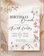 Pink Wildflower Birthday Brunch Invitation - main design preview