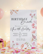 Pink Wildflower Birthday Brunch Invitation - editable Canva template gallery image