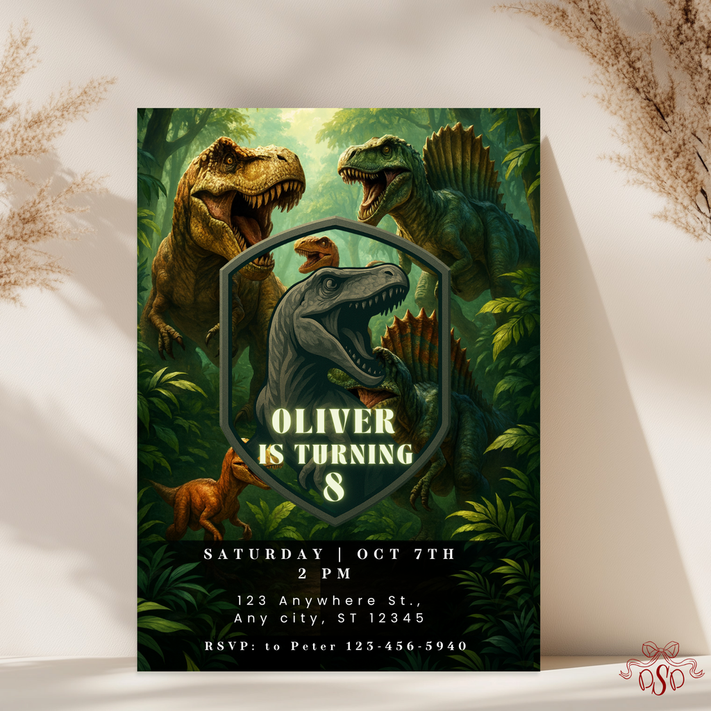 Prehistoric Dinosaur Birthday Invitation - main design preview